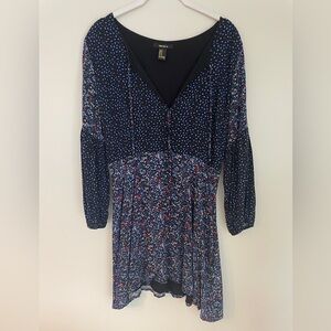 Navy Floral Mini Dress 70s Style